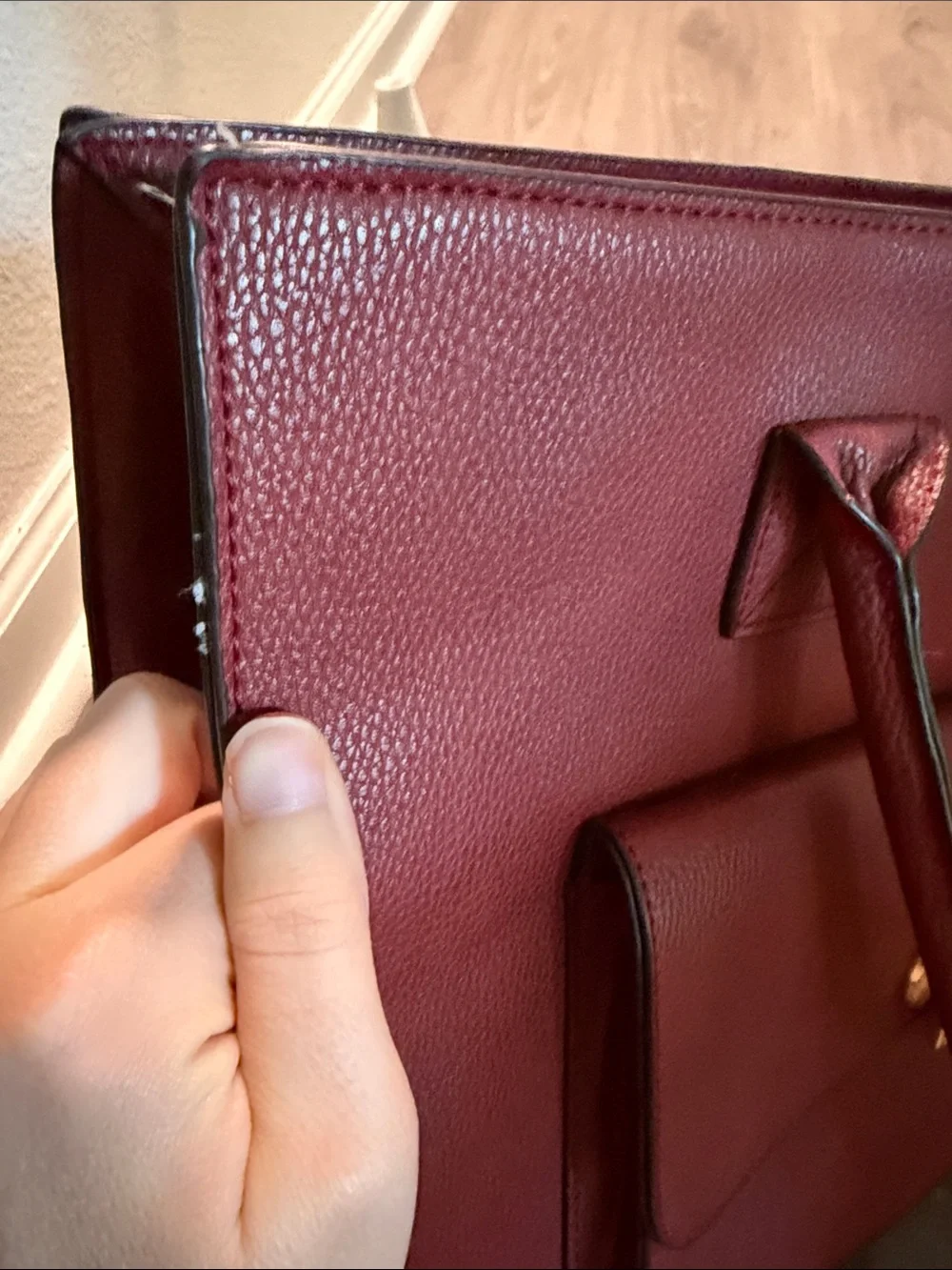 Structured Red Women’s Tote Bag with Front Pocket